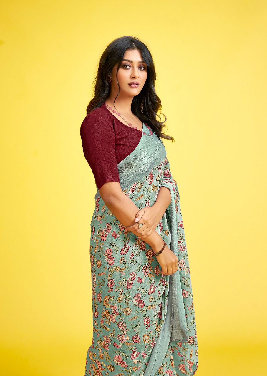 Sr Aarya Casual Wear Weaving Printed Georgette Designer Saree Collection